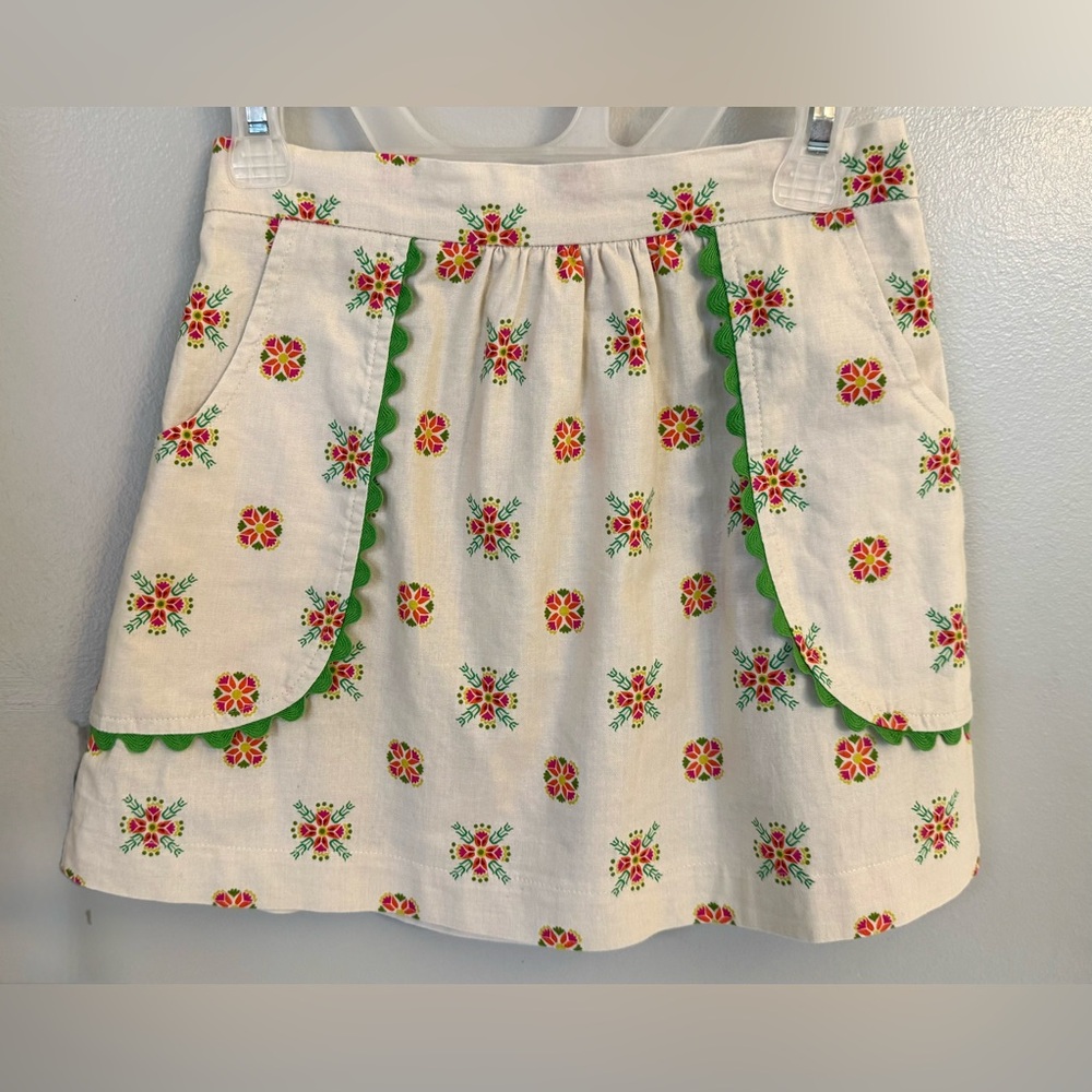Hannah Kate Girl’s 7 S A-Line Short Cotton Skirt Cream White pockets Geometric